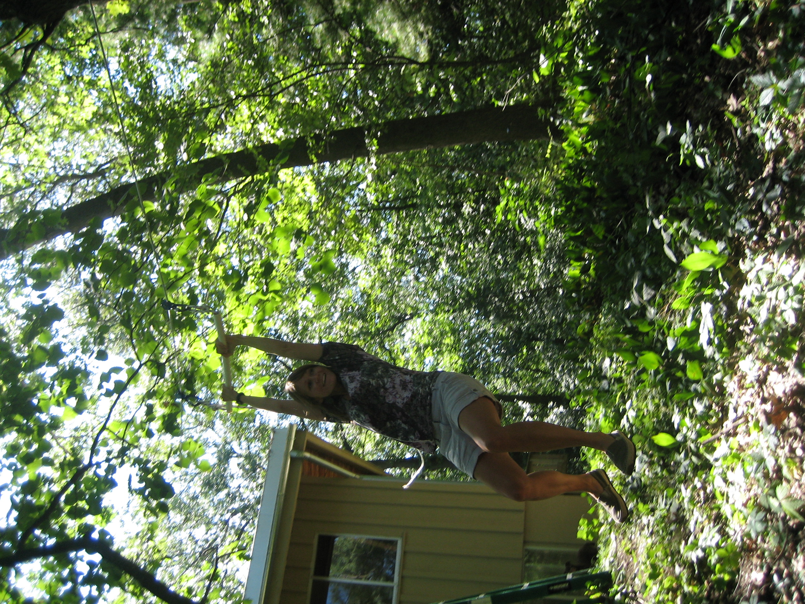 Sarah rides the zipline